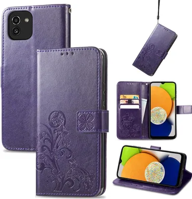 Produktbild von König Design Hülle kompatibel mit Samsung Galaxy A03 Kunstleder Handyhülle - Handy Case Lila