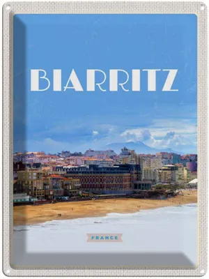 Produktbild von vianmo Blechschild 40x30 cm Biaritz France Reiseziel Bildmotiv Reisemotiv Abenteuer Reisen Straße Stadt Urlaub