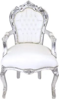 Produktbild von Barockstuhl Barock Stuhl Armlehne Weiß Silber Kunstleder Esszimmer Wohnzimmer Büro Flur Schminkstuhl Klassisch Premium Luxus Modern Retro Royal Antik