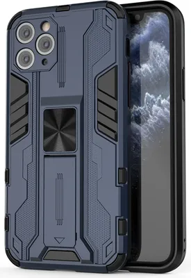 Produktbild von iPhone 11 Pro Hülle, Dual Layer PC TPU Bumper Stoßfest Ständer Schutzhülle für iPhone 11 Pro Blau