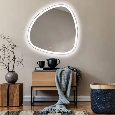 Produktbild von Unregelmäßiger asymmetrischer Spiegel mit LED Beleuchtung 54x54 cm - mit LED Beleuchtung - LED Farbe Kaltweiß 7000K - Individuell Nach Maß - Beleuchtet Wandspiegel Lichtspiegel Badezimmerspiegel - Sensor Schalter - JAJ222