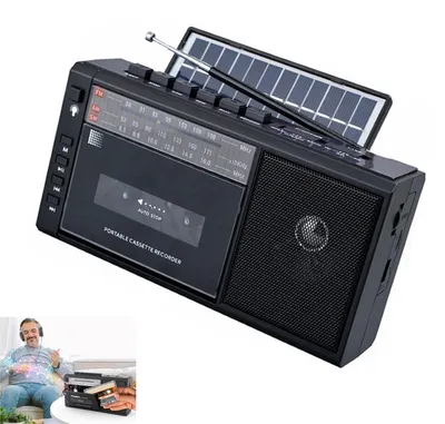 Produktbild von J-360 Kassettenboombox – Solar & Wiederaufladbar, AM/FM Radio, Bluetooth, Kassettenrekorder, AUX/TF/USB, Kopfhöreranschluss, Tragbarer Musikplayer
