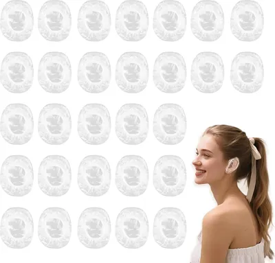 Produktbild von 100 Stück Dusche Ohr Abdeckung, Einweg Ohrenschützer, Wasserdichte Transparente Ohrenschützer, Ohrbedeckungen mit Elastischen Bändern, für Haarfärbemittel, Baden, Spa, Friseursalon, Zuhause und Hotel