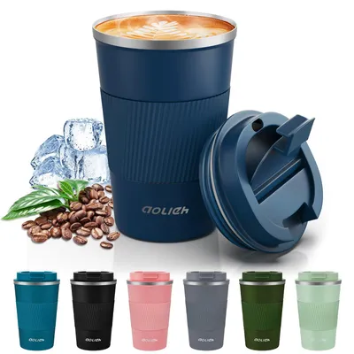 Isolierbecher 380 ml, doppelwandig, Edelstahl, auslaufsicher, marineblau