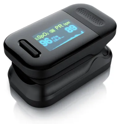 Produktbild von Medicinalis Pulsoximeter für den Finger mit OLED-Display, Fingerpulsoximeter für SpO2 und Puls, Perfusionsindex, Alarm mit einstellbaren Grenzwerten, inkl. Batterien, schwarz