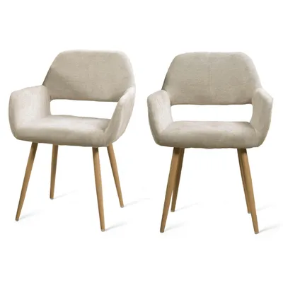 Image de Meubles Cosy : lot de 2 chaises de salle à manger scandinaves à accoudoirs en tissu beige – CROMWELL