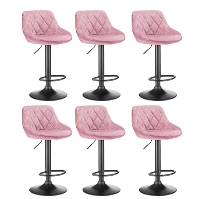 Produktbild von 6er Set Barhocker aus Samt Bistrohocker drehbar höhenverstellbar Barstuhl Rosa