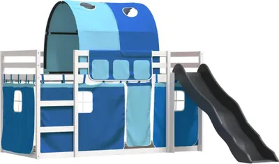 Obrázek produktu pro vidaXL Patrová postel se skluzavkou a závěsy modrá 90x200 cm