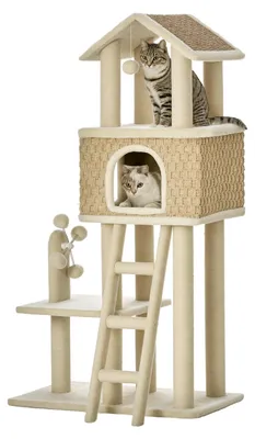 Immagine prodotto di Posto di riposo e tiragraffi per gatti D30-431, con grotta per gatti, incl. giocattolo, tronchi di iuta, piattaforma grande, truciolato, peluche, 131 cm