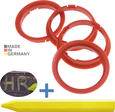 Produktbild von 4X Zentrierringe 74,1 x 66,6 mm Orange Felgen Ringe + 1x Reifen Kreide Fett Stift