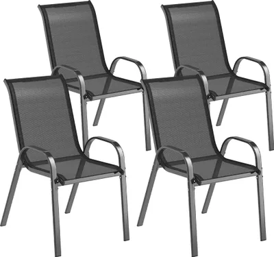 Produktbild von Gartenstuhl 4er Set stapelbar Gartenstühle aus Stahl, Stapelstuhl mit Armlehne Rückenlehne bis 120 kg Schwarz