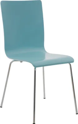 Produktbild von CLP Besucherstuhl Pepe mit ergonomisch geformten Holzsitz und Metallgestell hellblau