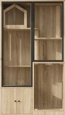 Produktbild von okwish Multifunktions-Kleintier-Häuser Glas-Katzenvilla mit Kratzpfosten,Katzenhaus mit vierstockiger großer Katzenzaun,Naturholzfarbe