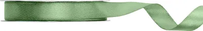 A roll of green satin ribbon on a white background.
