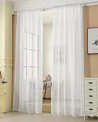 Produktbild von WOLTU 2er Set Gardinen transparent mit Kräuselband Vorhänge Leinenoptik Halbtransparent Voile Leinenvorhang Stores Fensterschal Dekoschal für Wohnzimmer Kinderzimmer Schlafzimmer, 140x245cm Weiß