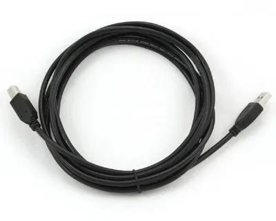 A black USB cable coiled on a white background.