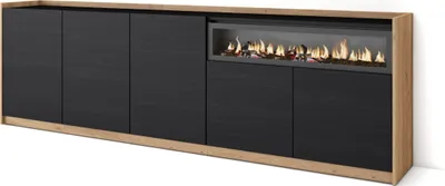 Produktbild von Sideboard, Highboard, 260x37x80cm, 5 Türen, Elektrokamin., Schwarz Eiche