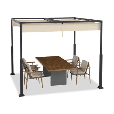 Obrázok produktu pre QEENTOE, kovová pergola 3x3 m, béžová, stabilná, vodotesná, záhradná altánka na terasu alebo záhradu