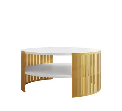 A white and gold coffee table on a white background.