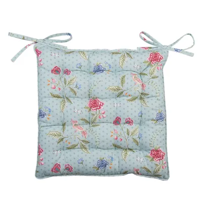 Produktbild von Clayre & Eef Kissenbezug für Stuhlkissen 40x40 cm Blau Grün Baumwolle Quadrat Blumen