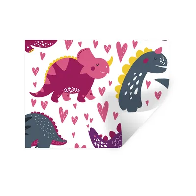 Produktbild von MuchoWow® Wandtattoo Wandsticker Wandaufkleber Dino - Herz - Muster - Rosa - Mädchen - Dinosaurier 80x60 cm Selbstklebend und Repositionierbar - Faltenfrei