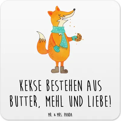 Produktbild von Mr. & Mrs. Panda Tischuntersetzer Fuchs Keks 10er Set - Weiß - Geschenk, Frieren, Weihnachtlich, Weihnachten, Untersetzer Gläser, Kekse, Tassen, Tassen-Untersetzer, für
