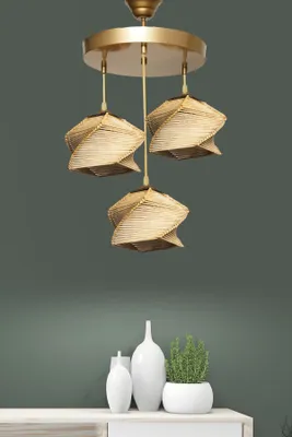Obrázok produktu pre Opviq, kvalitný luster, kovové telo, priemer 35 cm, výška 85 cm | 3 x pätica E27, max. 40 W | Prírodná béžová farba, moderný a rustikálny štýl, ideálny do každej miestnosti.