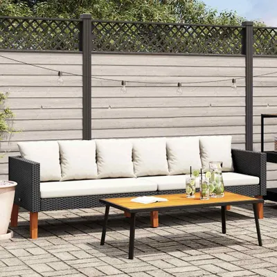 Immagine prodotto di Maison Exclusive - Divano da giardino a tre posti con cuscini in rattan sintetico nero