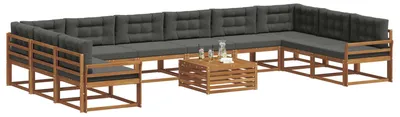 Produktbild von vidaXL Outdoor-Sofagarnitur mit Kissen 11 pcs Natur und Anthrazit