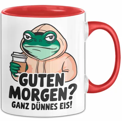 Produktbild von Sarkastischer Frosch Tasse Geschenk Lustige Geschenkidee Spruch Guten Morgen? Ganz Dünnes Eis (Rot)