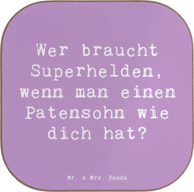 Produktbild von Mr. & Mrs. Panda Holzuntersetzer Spruch Patensohn Held - Lavendeltraum - Geschenk, Patenschaft, herzerwärmende Sprüche, Helden, Wertschätzung, Untersetzer für Gläser