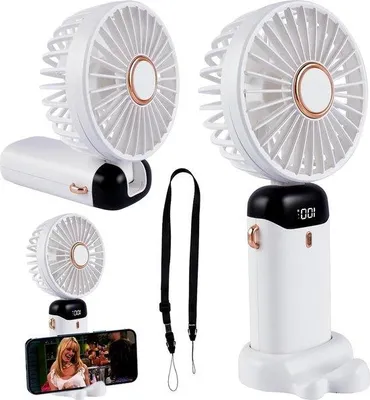 Immagine prodotto di Ventilatore portatile - Ventilatore da tavolo ricaricabile - 5 velocità - Bianco - Ventilatore