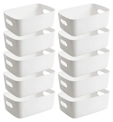 Image de Lot de 10 boîtes de rangement, 24 x 17 x 10 cm, boîtes de rangement en plastique, paniers de rangement, boîtes de rangement multifonctionnelles, boîtes de rangement en plastique pour la cuisine, la salle de bains et les tiroirs.