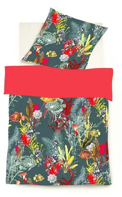 Produktbild von JACK by Fleuresse Mako Satin Wendebettwäsche 2tlg. 135x200cm Fische Korallen, Farbe:Rot