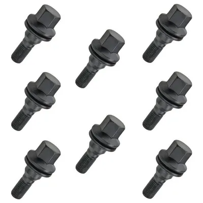 Immagine prodotto di 8x bullone ruota a collare piatto nero, M12x1,25, lunghezza filettatura: 19mm SW17, DACROMET