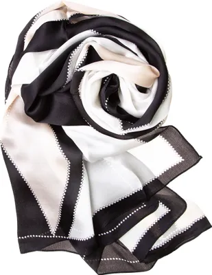 Produktbild von Seidenschal Halstuch Schal Satin schwarz weiss apricot 170x53cm