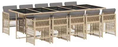Produktbild von vidaXL 11-tlg. Garten-Essgruppe mit Kissen Beigemischung Poly Rattan