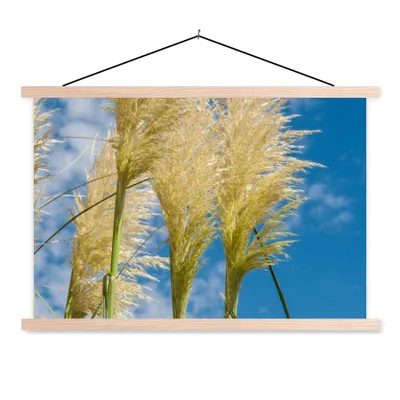Produktbild von MuchoWow® Textilposter Pflanzen - Pampasgras - Luft 120x80 cm mit holzfarbenen Rahmen - Aufhängeset