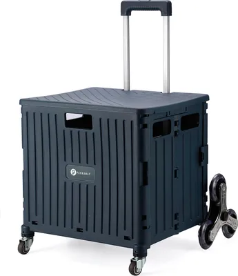 Produktbild von Packaway XL Faltbarer Einkaufswagen, Einkaufskiste mit 6 Rädern für Treppen mit Deckel 50 Liter - Blau