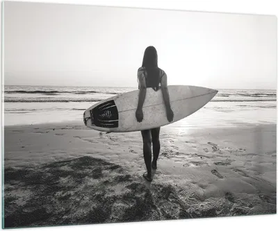 Produktbild von Bilder auf glas - Einteilig - Frau Strand Surfen - 100x70cm - Glasbilder - Wandbilder - Bilder - zum Aufhängen bereit - Wanddekoration aus Glas - Glas Bilder - Wandbild auf Glas - GAA100x70-5036