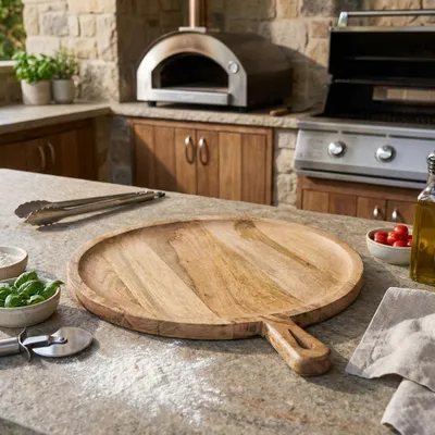 Produktbild von Großes Holzbrett Schneidbrett Küchenbretter Pizzabrett Präsentation XL 40 cm Ø