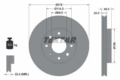 Obrázok produktu pre 2 brzdové kotúče Textar 276 mm vpredu pre Mitsubishi Galant