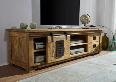Produktbild von MASSIVMOEBEL24 TV-Board Mango 180x55x50 natur lackiert RAILWAY #145