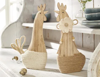 Produktbild von 2x Dekofigur "Holzhuhn" Osterdeko aus Holz, 2 Hühner 28 cm hoch, Dekohuhn