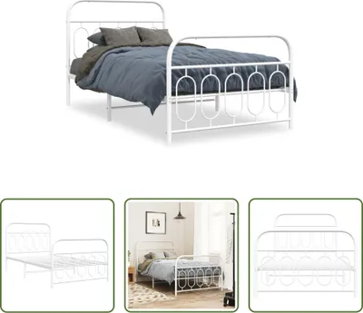 Produktbild von The Living Store Bettgestell mit Kopf- und Fußteil Metall Weiß 100x200 cm
