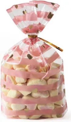 Productafbeelding van Jumada's - Cadeautasjes - Partytasjes - Snoeptasjes - 100 stuks - Goodie bags - Transparante tasjes - Roze met gouden hartjes
