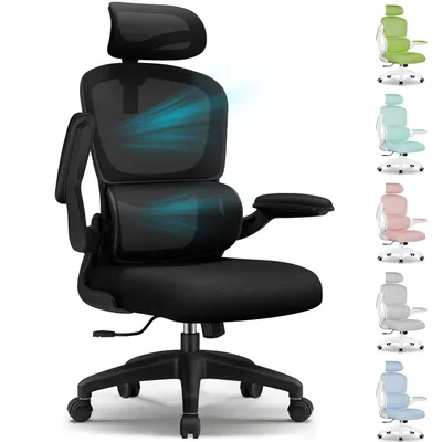 Produktbild von Aiibot Bürostuhl,Bürostuhl Ergonomisch,Schreibtischstuhl mit Umklappbare Armlehnen Lordosenstütze,Drehstuhl,Bürostühle Wippfunktion,Bürostuhl 150kg