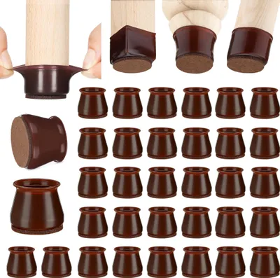 Produktbild von Aneaseit Stuhlbeinkappen - 38 mm - 32 Kappen Rund in Nussbaum Dunkel - Stuhlbeinschoner aus Silikon mit Filz auch für Tischbeine, Sessel oder