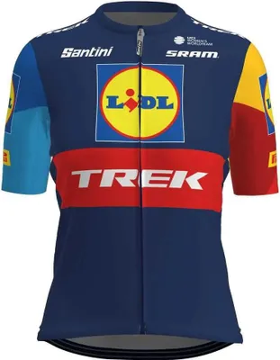 Image de Maillot cycliste à manches courtes SANTINI - LIDL TREK 2024 LADY - Rouge/Jaune/Bleu L
