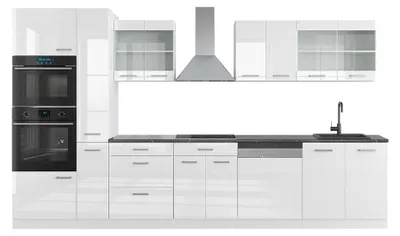 Obrázek produktu pro Kuchyňský kout Vicco R-Line Bílá vysoký lesk/bílá 350 cm s vysokou skříní, PD Antracit, Model 42276